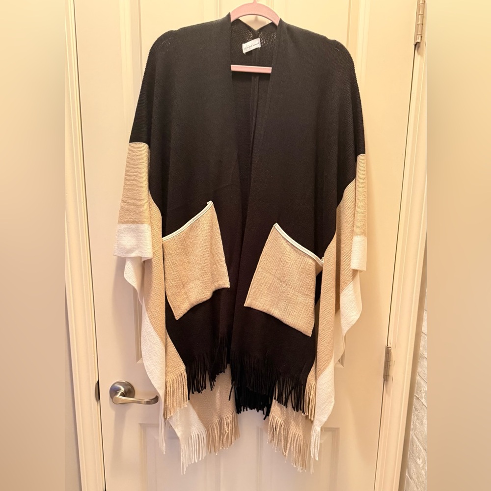 Black and Tan Poncho with Fringe